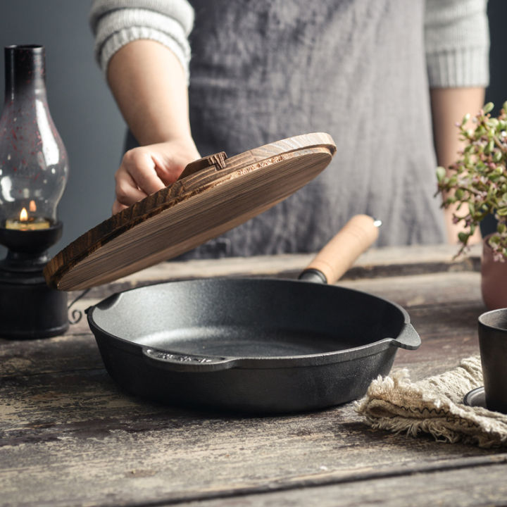 Cast Iron Skillet, Small Frying Pan with Detachable Wooden Handle, Iron Skillet for Camping, Small Cast Iron Pan, Dishwasher Safe, Indoor and Outdoor