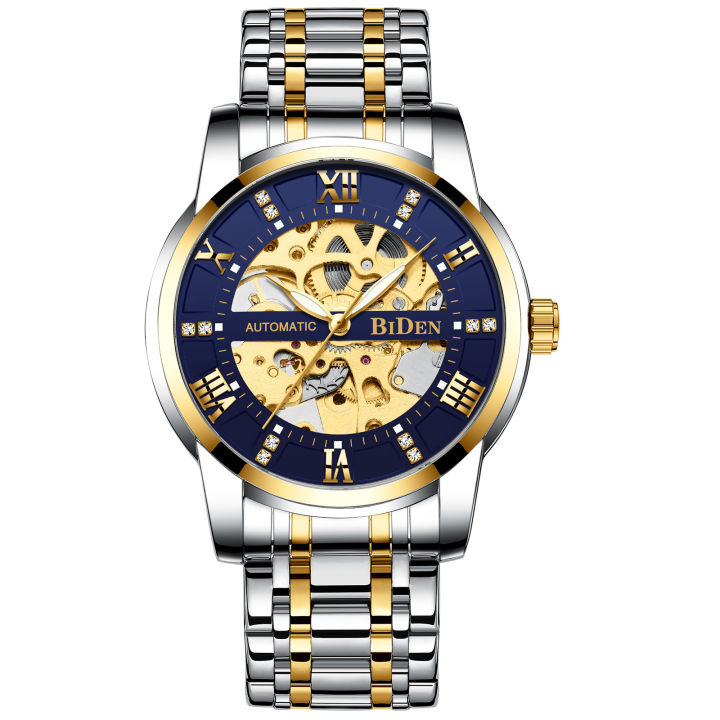 hot-item-biden-mens-watch-a-generation-of-automatic-hollow-mechanical-watch-steel-band-waterproof-fashion-luminous-needle-mens-watch-yy