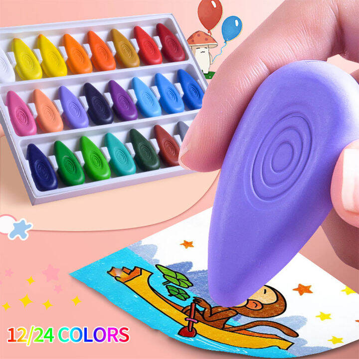 12/24 Colors/Set Drop Shape Crayons Non Dirty Hand Washable Safe NonToxic for kids Baby Toddler