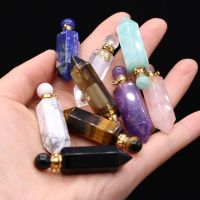 【cw】 Natrual Tiger Stone Perfume Bottle Pendant Charms Smoky Quartzs oil diffuser for Jewerly Necklace