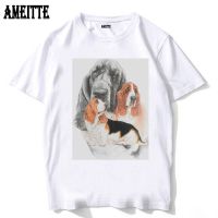 New White Unisex Tee Shirt Fashion Men Short Sleeve Basset Hound Print T-shirt Funny Dog Design Cool Boy Casual Tops Man Tees XS-6XL