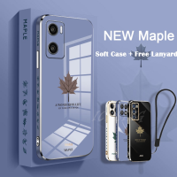 ICasing Luxury Maple Leaf OPPO A57 2022 A16 A16K A16e A15 A15s A55 A95 A74 A54 A11K A3S A12E A53 2020 A33 A76 A96 A31 2020 A5 2020 A9 2020 A52 A92 A83กรณี Upgrate ซิลิโคนนุ่มเคสโทรศัพท์พร้อมสายรัด