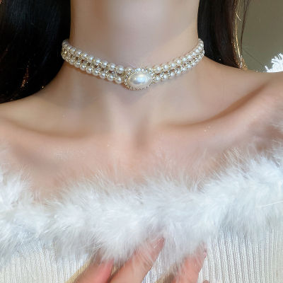 Elegant Choker French Necklace Double Pearl Necklace Clavicular Chain Oval Pearl Necklace Pearl Necklace