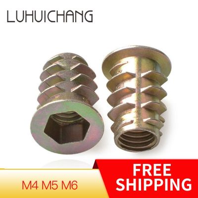 LUHUICHANG M4 M5 M6 Zinc Alloy Thread For Wood Insert Nut Flanged Hex Drive Head Furniture Nuts Inner six angle Insert screws Nails  Screws Fasteners