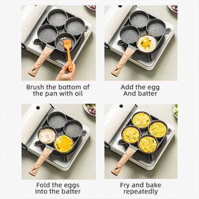 Black Non-stick Four-hole Frying Pot Thickened Omelet Pan Egg Steak Ham Pancake Breakfast Maker Kitchen Tool Cooking Utensils