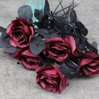 【DT】 hot  Gothic Artificial Black Rose Silk Flower Head Bridal Bouquet Simulated Rose Weeding Halloween Home Decoration New Year