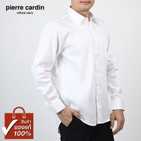 Pierre Cardin เสื้อเชิ้ตแขนยาว สีขาวลายจุด Basic Fit รุ่นมีกระเป๋า ผ้า Cotton 100% [SJJ0170-WH]