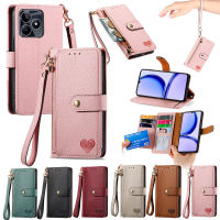 เคส A5สำหรับ OPPO A1 A1 Pro A1K A5S AX5S A7สายคาดที่คล้อง A8 A8X A9 A11X A11S A12ฝาพับหนังที่ใส่บัตรกระเป๋าเงินเคสโทรศัพท์พร้อมรักรูปร่างหัวใจซิป