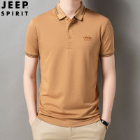 JEEP SPIRIT เสื้อยืดลาเพลผ้าไหมน้ำแข็งปักผู้ชายแฟชั่นทรงหลวมใส่สบายสำหรับฤดูร้อนเสื้อโปโลของผู้ชาย