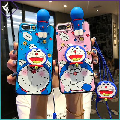 โทรศัพท์ Huawei Y7 Prime 2019 3D Doraemon Huawei Y7 2017 2018 2019 Y7 Prime 2018 2019 Y7 Pro 2018 2019กรณีแต่งหน้ากระจกผู้ถือ Doraemon ตุ๊กตาพร้อมสายคล้อง