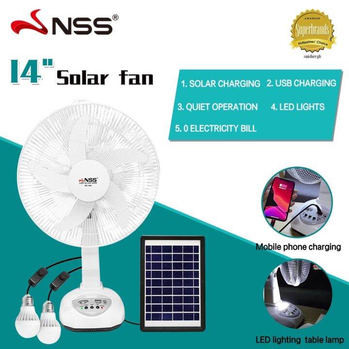 NSS Rechargeable 14 Solar Electric Fan Multifunctional Solar Fan ...