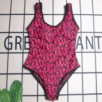 【พร้อมส่ง】New Alphabet Printed Womens One Piece Swimwear New Double Sided Wear Shows Slim Fashion