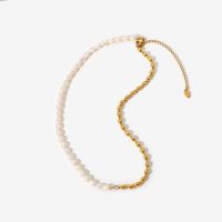Half Freshwater Pearl Chain Half 18K Gold Plated Stainless Steel Bead Chain Choker Necklace For Women Jewelry Accessories