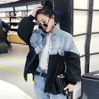 Denim stitching jacket women 2021 spring and autumn new style loose casual long-sleeved fashion waist tie top