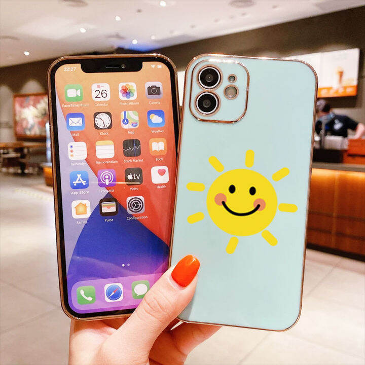 ggk-เคสสำหรับ-honor-90-5g-90-lite-5g-ฟรีสายคล้องการ์ตูนรูปรอยยิ้มแสงแดดที่ขอบสี่เหลี่ยมแบบเรียบง่ายปลอกชุบเคลือบเคสโทรศัพท์หรูหราเคสโทรศัพท์นิ่ม