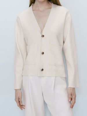Res.♂♟MASSIMO DUTTI ผู้หญิง2023ฤดูใบไม้ผลิใหม่คอวีสีขาวหลวมพักผ่อนเสื้อคาร์ดิแกนถักโจ๊กเกอร์เสื้อคลุมสั้นหดตัว