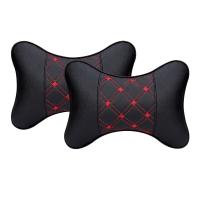 2pcs PU Leather Car Neck Pillows Pack Headrest for Head Pain Relief Filled Fiber Universal Solid Color Four Seasons Car Pillow Seat Cushions