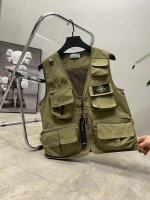 【 Stock 】【 Free shipping 】2023 New Stone Island ˉ collar multi-pocket functional cargo vest mens summer casual zipper mesh vest back heart