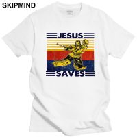 Trendy Mens Jesus Christ Saves T-shirt Short Sleeved Crew Neck Cotton Tshirt Summer Shirt God Faith Tee Tops Christian Apparel XS-6XL