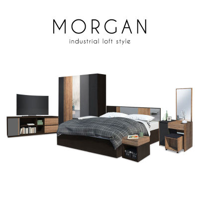 MORGAN (มอร์แกน) ชุดห้องนอน โครงไม้ สไตล์ลอฟท์ สำหรับ 6 ฟุต