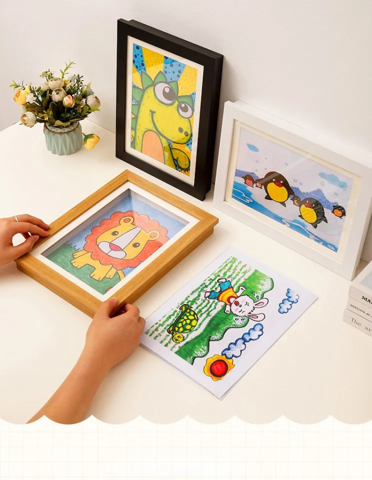 2 Pack Children Art Projects 11.8'' x 8.3'' Kids Art Frames, A4 Art-Work  Wooden Kid Art Frame Front Opening Changeable Picture Display, Horizontal 