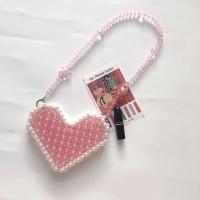 Mini Pink Pearl Love Beaded Bag Handwoven Womens Shoulder Crossbody Bags Fashion Peach Heart Lipstick Wallet Small Handbag