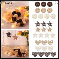 AIMEE 10PCS ของขวัญ จี้แขวน อุปกรณ์จัดงานแต่งงาน ไม้กาแฟสีขาว ของตกแต่งบ้าน เครื่องประดับต้นคริสต์มาส ลูกบอลหวายหัวใจดาว