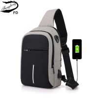 ▧㍿✧ Fengdong small usb charge shoulder bag men messenger bags male waterproof sling chest bag boy travel bagpack men cross body bags