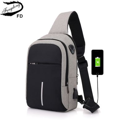 【YF】 Fengdong small usb charge shoulder bag men messenger bags male waterproof sling chest boy travel bagpack cross body
