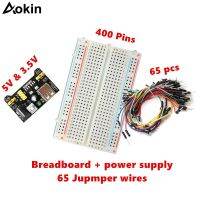 Aokin 400 Tie Point Prototype PCB Breadboard with 65pcs Jump Cable Wires breadboard 5v 3.5v Power Supply for Arduino