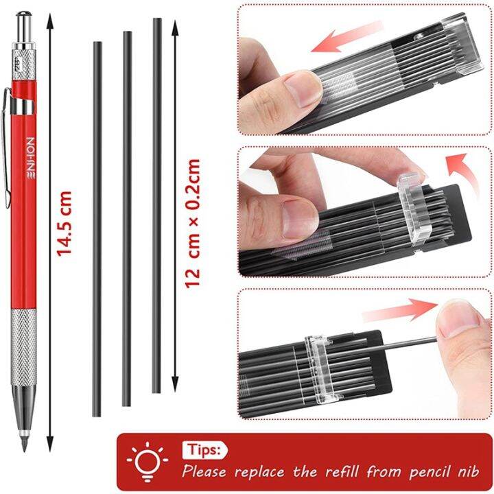 welders-pencil-with-12pcs-silver-streak-refills-metal-marker-mechanical-welding-pencil-pipefitters-fabrication-red