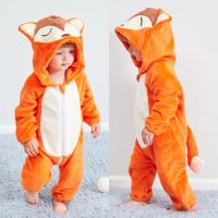 Baby Girls Winter Clothes Fox Animal Cartoon Hooded Jumpsuits Kids Onesie Fox Cosplay Winter Warm Flannel Babi Overalls