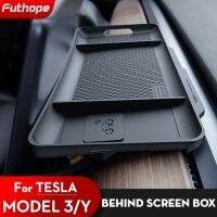 Futhope กล่องเก็บของหลังจอ TPE สำหรับ2018-2023 Tesla Model 3 Y แม่เหล็กซ่อนอยู่ถาดใส่กระดาษทิชชู่กล่องแว่นตา