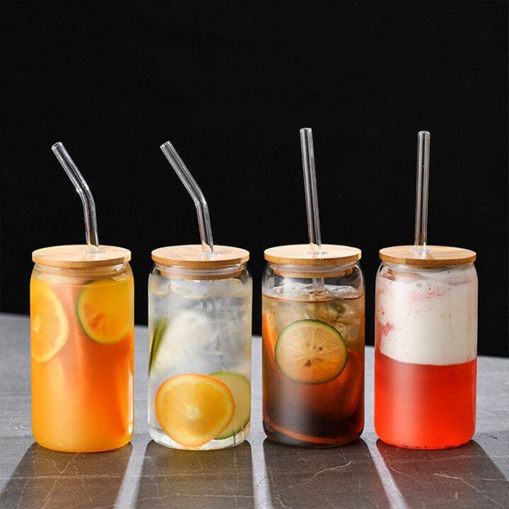 6pcs-set-drinking-glasses-can-shaped-glass-cup-clear-iced-coffee-cup-with-6-bamboo-lids-and-6-glass-straws