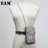 [EAM] Pu Leather Rhinestones Metal Chain Stitch Long Belt Personality Women New Fashion Tide All-match Spring 2022 1X050