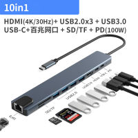 jianzhifen 10 In 1 USB C 3.0ฮับอะแดปเตอร์แล็ปท็อปชนิด C เป็น4K HDMI-รองรับ VGA RJ45 Lan Ethernet Sd/ บัตร TF 87W PD ตัวแยกแท่นวางมือถือ