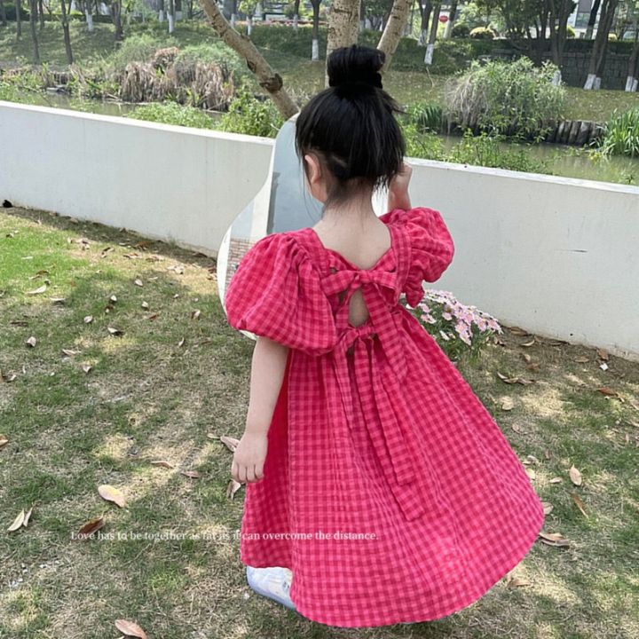 summer-rose-pink-plaid-bow-dress-elegant-lolita-child-big-girls-midi-dress-children-dresses-for-teens-party-princess-sundress