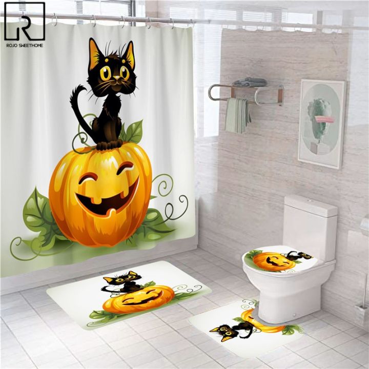 cw-and-pumpkin-shower-curtains-decoration-curtain-set-polyester-soft-rugs-toilet