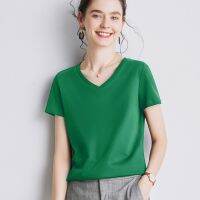 2022 Summer Women T-Shirts Double-Sided Mercerized Cotton Short-Sleeved Cooling V-Neck Elegant Multicolor Ladies Tees Tops