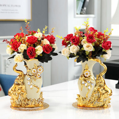 European Style Ceramic Golden Swan Vase Arrangement Dining Table Home Decoration Accessories Creative Golden Elephant Vases