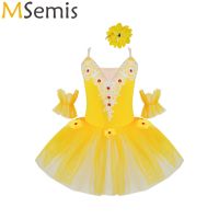 ▽ Toddler Girls Ballet Tutu Princess Dance Dress Sleeveless Lace Rhinestone Ballerina Tutu Mesh Dress with Headdress and Cuffs