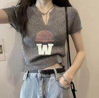 A one(พร้อมส่ง/ใหม่)#3799-5เสื้อยืดคอวีแขนสั้นผู้หญิงขนาดเล็กฤดูร้อนลดอายุสไตล์เกาหลี