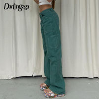 Darlingaga Streetwear Vintage Green High Waist Jeans Straight Cargo Pants 2000s Aesthetic Pockets Casual Denim Jeans Baggy Solid