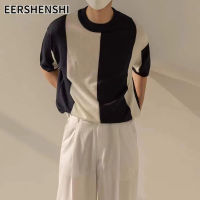 EERSHENSHI เสื้อยืดธุรกิจสำหรับผู้ชายแขนสั้นคอกลมถัก