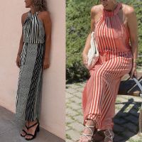 [COD] Cross-border independent station new 2023 summer street temperament womens sleeveless round neck large swing striped dress long