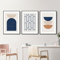 บทคัดย่อ Navy Blue สีบล็อกเส้น Modern Abstract Wall Art โปสเตอร์พิมพ์ภาพวาดผ้าใบภาพห้องนั่งเล่นตกแต่งบ้าน New