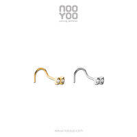 NooYoo จิวจมูกสำหรับผิวแพ้ง่าย BOW with Crystal Nose Pigtail (ขาว/ทอง)