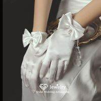 ஐ❀▬ CC Elegant Gloves Wedding Events Women Accessory Bridal Jewelry Engagement Short Wrist Satin Luvas Bow-knot Shape Mittens WG016