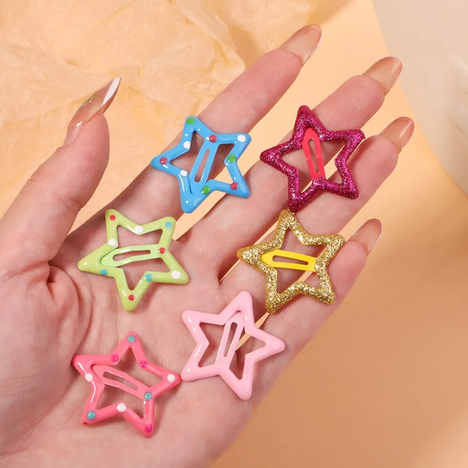 6 Pcs/Pack Colorful Star Shape Glitter Metal Snap Hair Clips Girls' Cute  Barrettes Hair Clips Hair Accessories