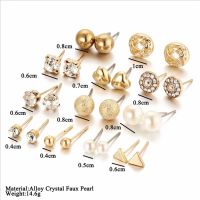 Fashion 12 Pair Set Women Square Crystal Heart Stud Earrings